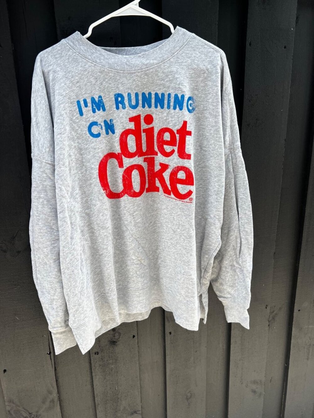 "Im Running on Diet Coke" graphic funny gray pullover oversized sweatshirt 2XL